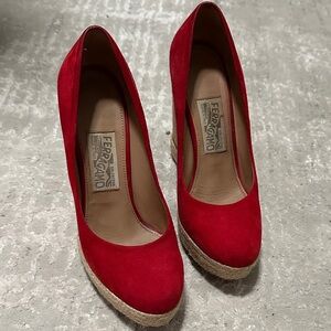 Salvatore Ferragamo Vibrant Red Suede Wedges